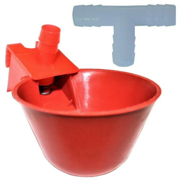 (4) RITE FARM PRODUCTS AUTO WATERER DRINKER CUP & BARBED FITTING CHICKEN POULTRY