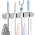 thumbnail image 1 of 4 Racks and 5 Hook Broom Mop Holder with Hooks Wall Mounted Broom Storage Rack No Drilling Self-Adhesive Mop Broom Organizer Mop Holder Hanger for Bathroom Office Kitchen Closet Garage, 1 of 7