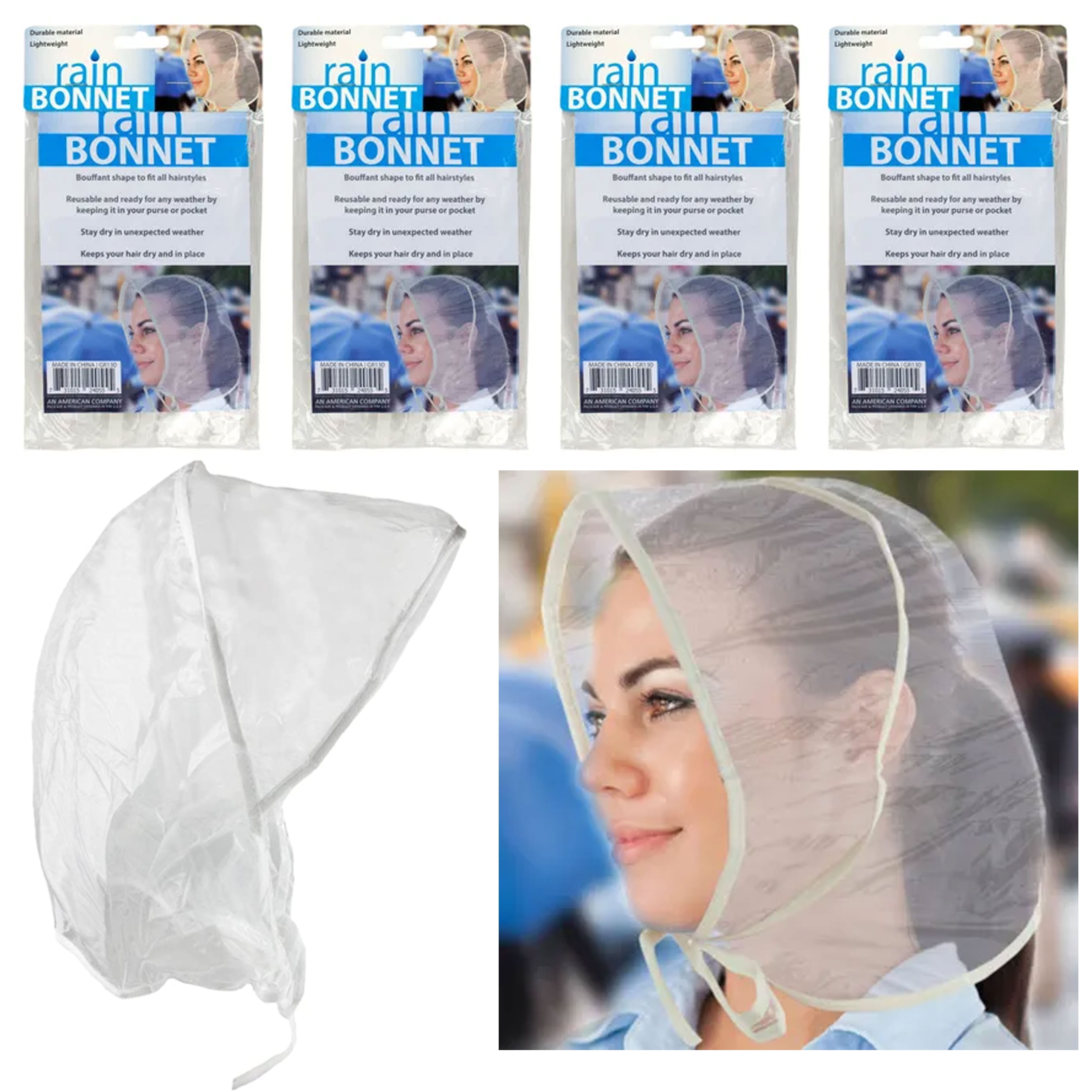 4 Rain Cap Clear Waterproof Bouffant Hat Hood Head Cover Adjustable Women
