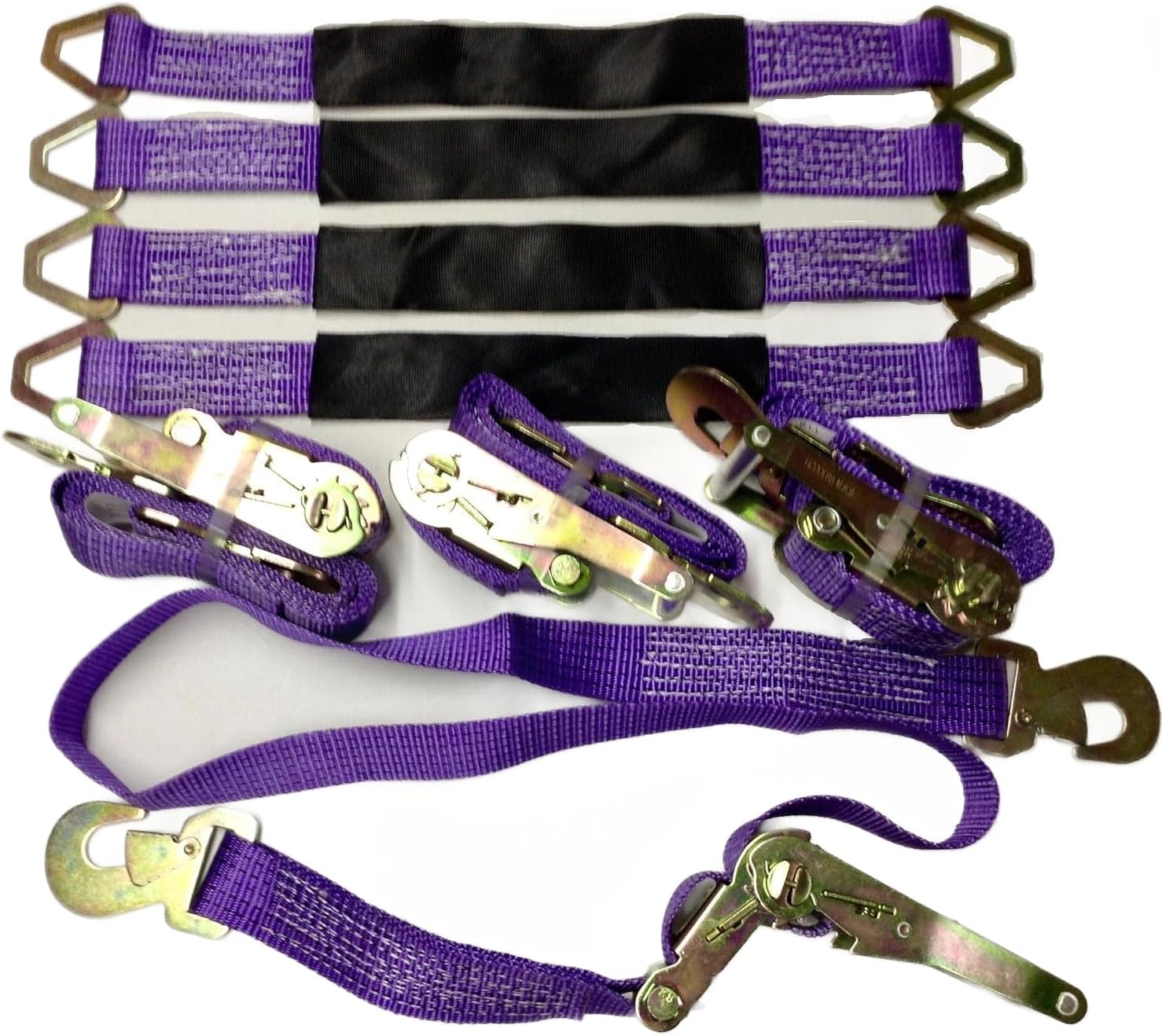 4 Ratchets Straps Car Hauler Trailer Auto Tie Down and 4 Axle Straps ...