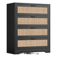 thumbnail image 1 of 4 Rattan Drawers Dresser, Tall Chest of Drawers, Wood Dresser for Bedroom, Closet, Living Room, Hallway (White, 15.8" D x 31.5" W x 38.6" H, 1 of 9