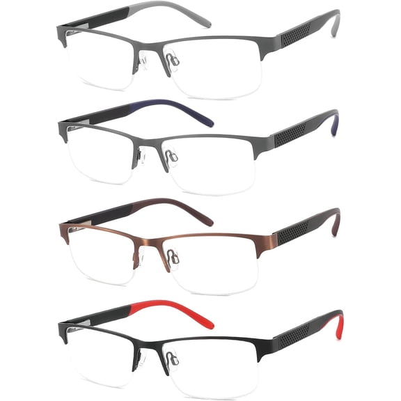 4 Reading Glasses for Men, Blue Light Blocking Computer Readers, Anti UV Ray/Eye /Glare, Frame Eyeglasses with Pouches(175 Magnification Strength)