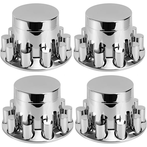 4 Rear Cylinder Axle Wheel Covers - Rear Axle Hub Covers with 33mm Thread-On Chrome Lug Nut Covers for Semi Truck