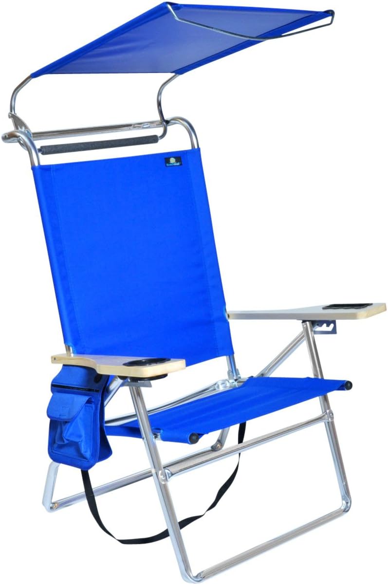 4 Reclining Positions Lightweight High Aluminum Beach Chair With Canopy Shade For Adults, Drink