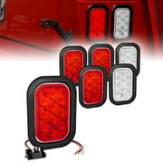 4 Red + 2 White 5" x 3" Rectangular LED Trailer Tail Light Kit [DOT FMVSS 108] [Grommets & Plugs] [Submersible] [Stop Turn Tail Reverse] [10 LED] Brake Lights for Tow Truck 80 Inch Wide Trailer