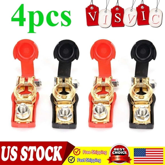 4 Red Black Battery Terminal Clamp Connector Clips Positive&Negative With Cover