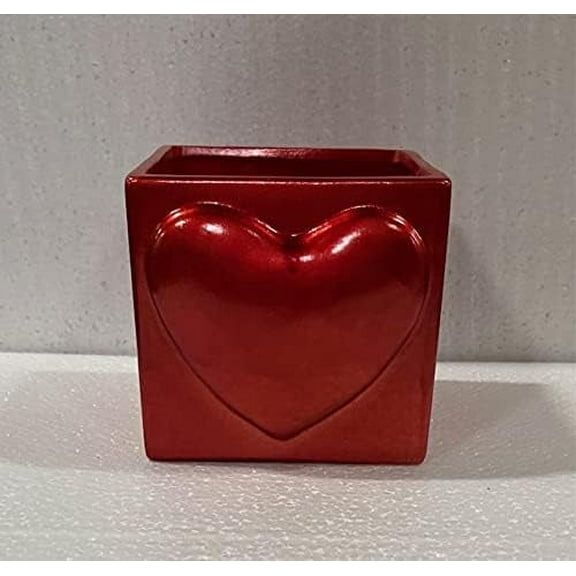 4" Red Ceramic with Heart Embossed Gift Container