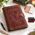 4-Red-FlyingDragon A5 Refillable Blank Dragon Embossed Leather Journal ...