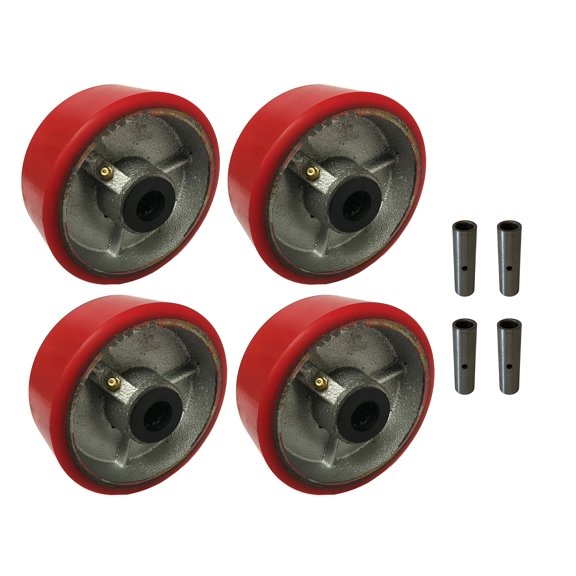 4 Red Polyurethane on Cast Iron 5" Wheel Set with with Bearing & Bushing