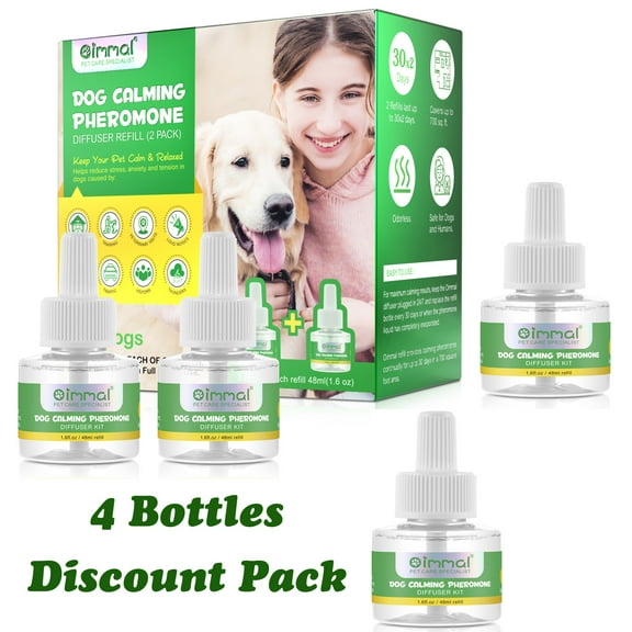 (4 Refills)Oimmal Dog Calming Pheromone Diffuser Refill - Vet Recommended to Relieve Separation Anxiety, Stress Barking and Chewing, and the Fear of Fireworks and Thunderstorms, 120 Day Supply