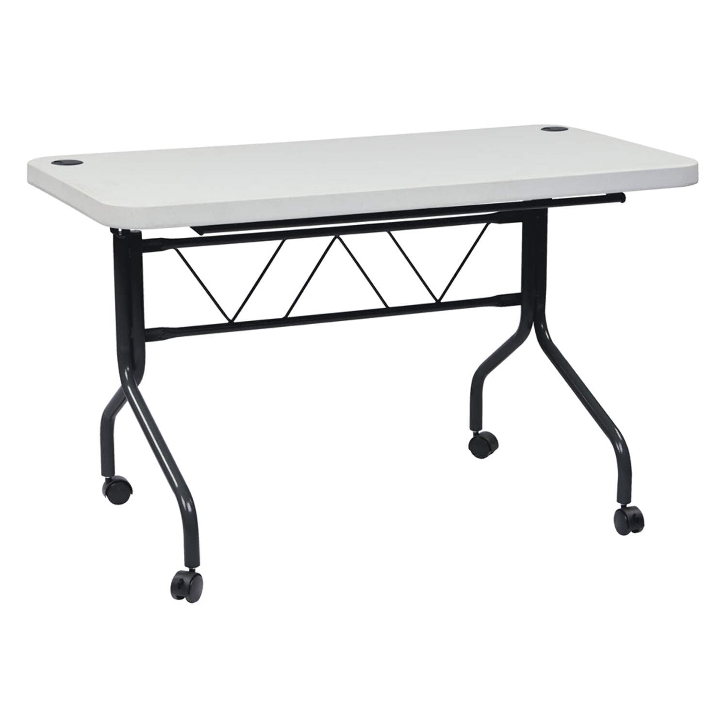 Contemporary 4' Grey Resin Flip-Top Table with Black Steel Frame