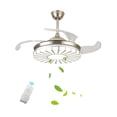 thumbnail image 1 of 4 Retractable Blades Chandelier Fan With Remote Control, Modern 42Inch 3 speed LED Ceiling fan With LED Light, Silver, Acrylic Lampshade, 1 of 7