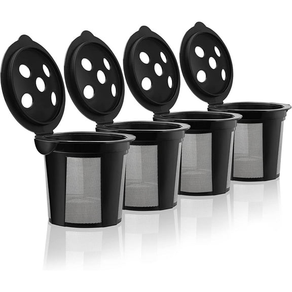 4 Reusable K Cups for Keurig K Supreme, K Supreme Plus, K Slim with Multistream Technology, K-Duo Hot & Iced Single Serve (Gen 2) - 4 Black Refillable Kcups Coffee Filters for Keurig Coffee Makers