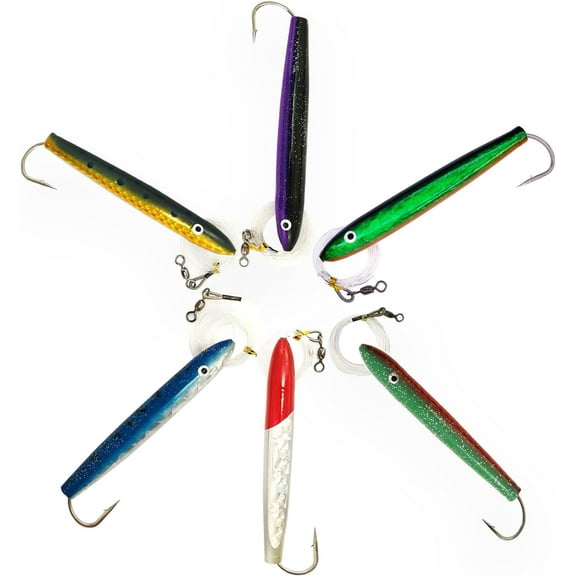 4" Rigged Mylar Cedar Plugs 6 Pcs w/Lure Bag