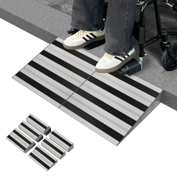 4" Rise Modular Threshold Ramp for Doorways, Stable Wheelchair Ramp for Home Steps, Aluminum Door Ramp and Curb Ramp for Scooters, Power Chairs, Cars, 1100LBS Load Capacity