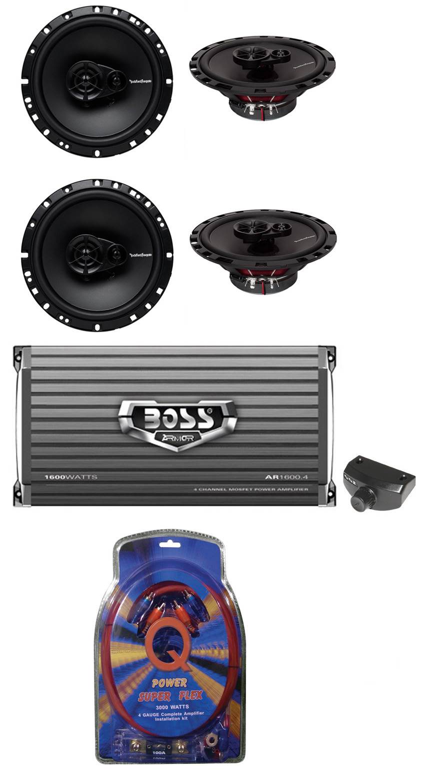 4 Rockford Fosgate R165X3 6.5" 3-Way Car Speakers& Boss 4 CH Amplifier& Amp Kit - image 1 of 11