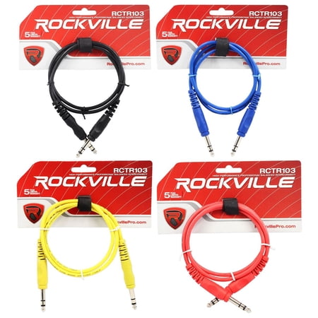 4 Rockville 3' 1/4'' TRS to 1/4'' TRS Cable 100% Copper (4 Colors)