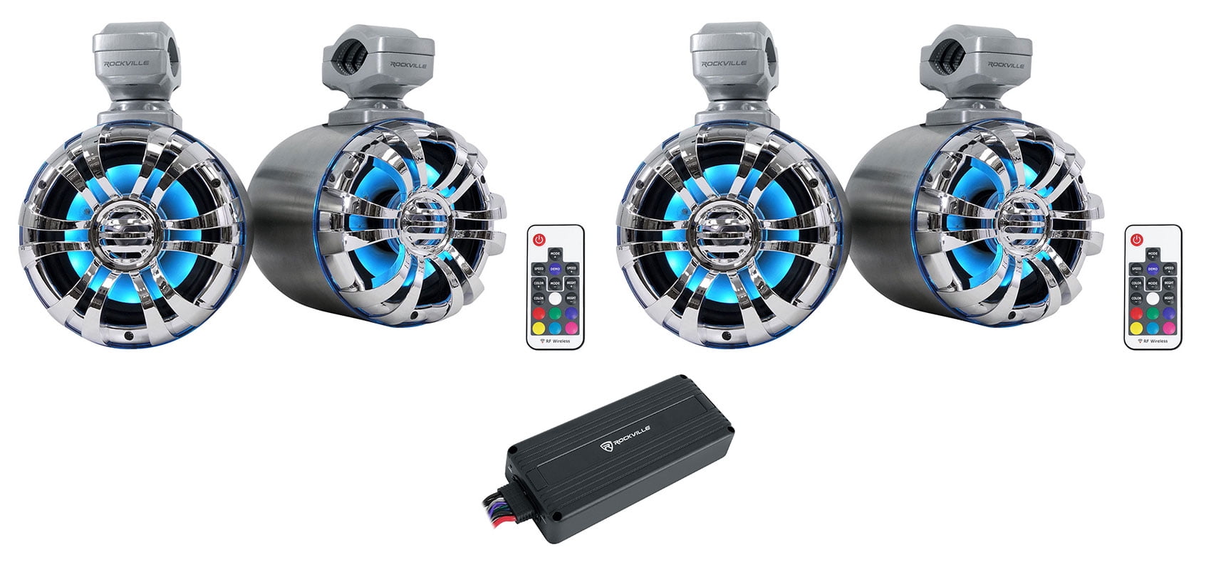 (4) Rockville 5.25" LED Metal Tower Speakers+Bluetooth Amplifier For