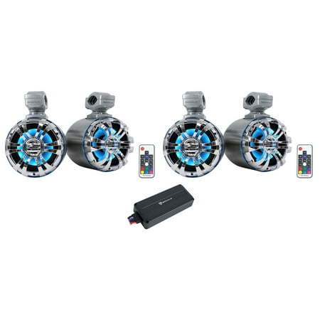 (4) Rockville 5.25" LED Metal Tower Speakers+Bluetooth Amplifier For ATV/UTV/RZR