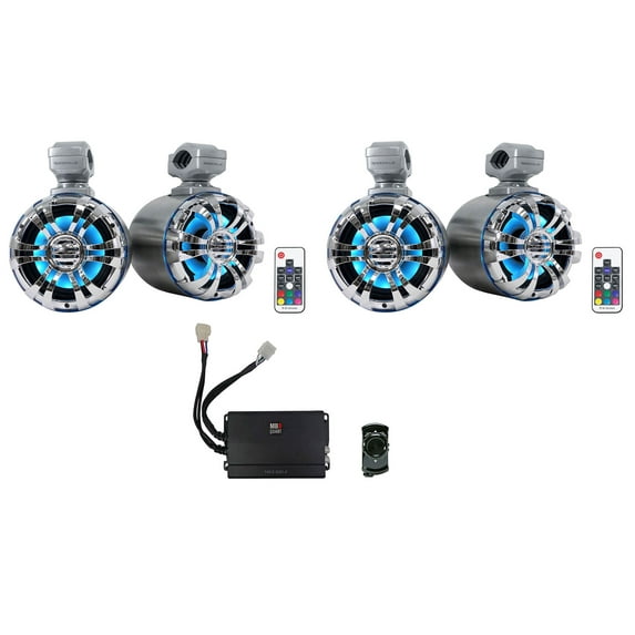 (4) Rockville 5.25" LED Tower Speakers+MB QUART Amp+Bluetooth Ctrl RZR/ATV/UTV