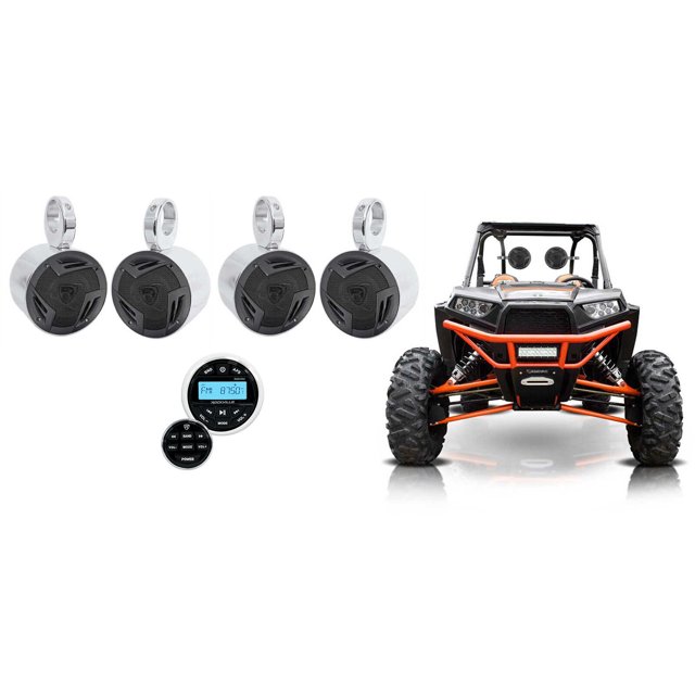 4 Rockville 5.25" Tower Speakers+Bluetooth Receiver for Polaris RZR/ATV