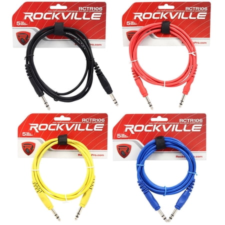 4 Rockville 6' 1/4'' TRS to 1/4'' TRS Cable 100% Copper (4 Colors)