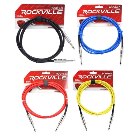 4 Rockville 6' 1/4" TS to 1/4'' TS Guitar/Instrument Cable (4 Colors)