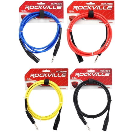 4 Rockville 6' Male REAN XLR to 1/4'' TRS Balanced Cable OFC (4 Colors)