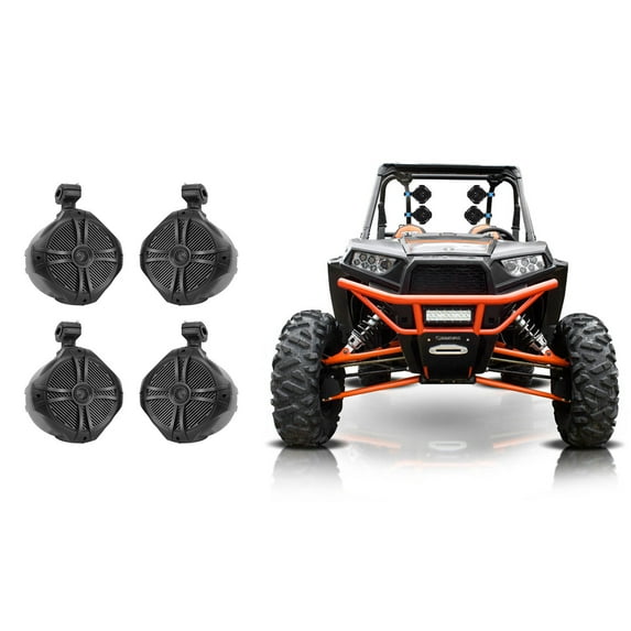 4 Rockville 8" Black Marine Wakeboard Tower Speakers for Polaris RZR/ATV/UTV