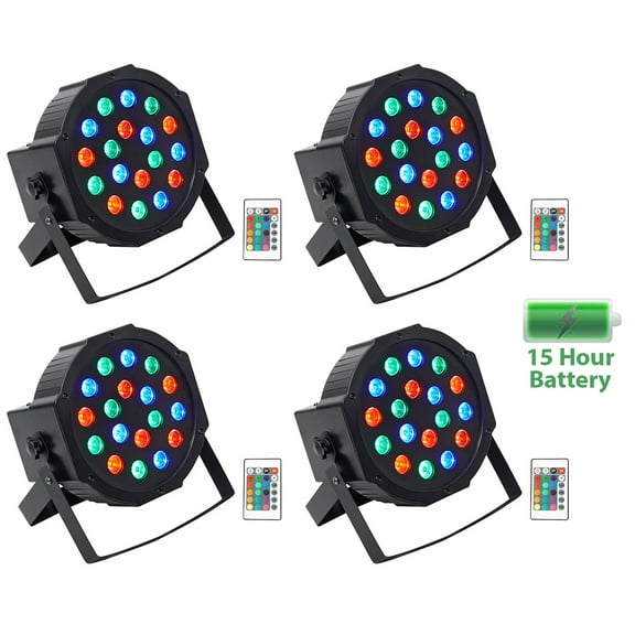(4) Rockville BATTERY PAR 50 Rechargeable LED DMX DJ Club Wash Up-Lights+Remote