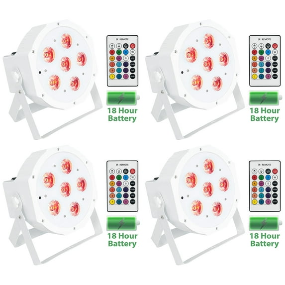 4) Rockville BATTERY PAR 61 White Rechargeable RGBWA+UV DMX DJ Up-Lights+Remotes