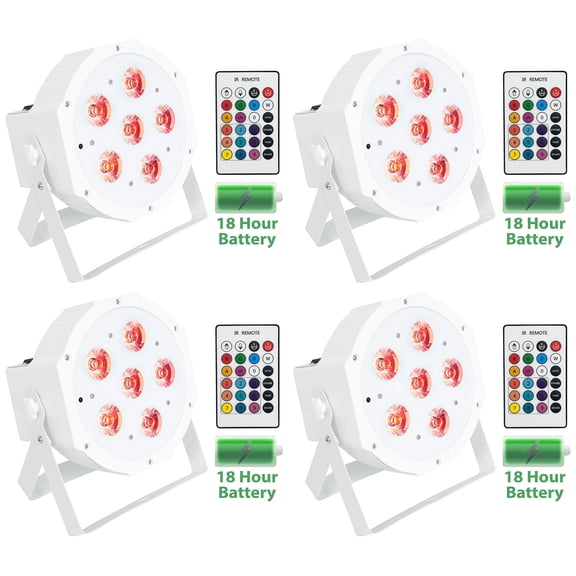 4) Rockville BATTERY PAR 61 White Rechargeable RGBWA+UV DMX DJ Up-Lights+Remotes