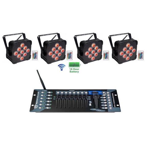 (4) Rockville BEST PAR 60 Rechargeable Wash Lights w/Wireless DMX Controller