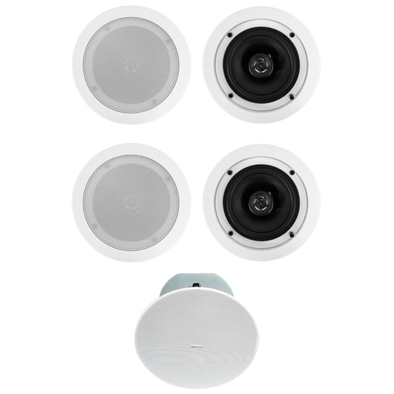 (4) Rockville CC525T 5.25" Commercial 70v White Ceiling Speakers+8" Subwoofer