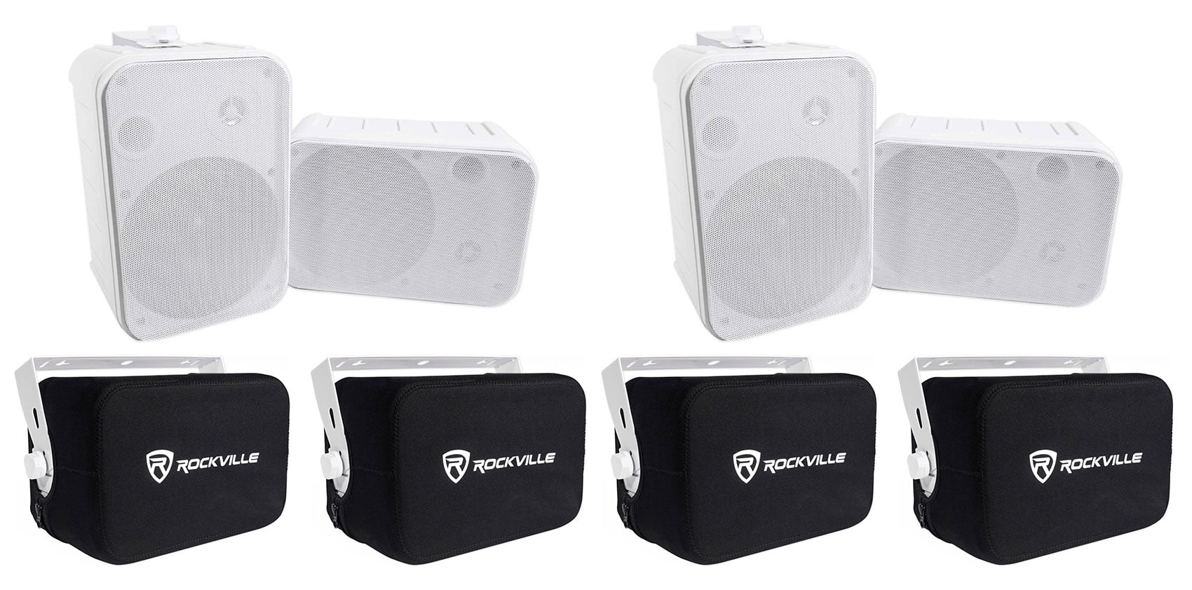 4) Rockville HP65S 6.5" 500w Outdoor Patio Backyard Speakers w/Waterproof Covers