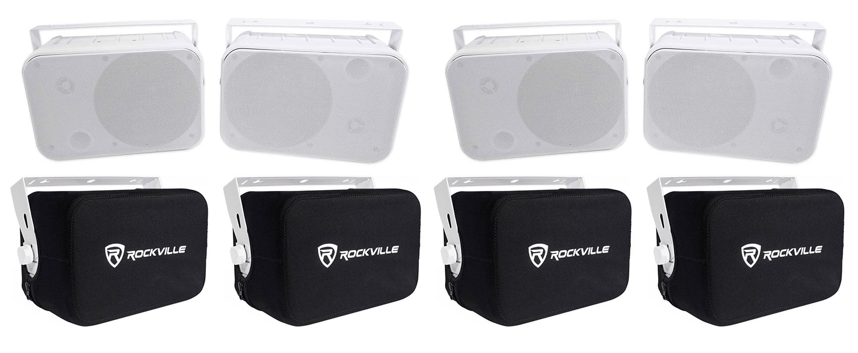 (4) Rockville HP65S-8 6.5" Outdoor Patio Backyard Speakers w/Waterproof Covers