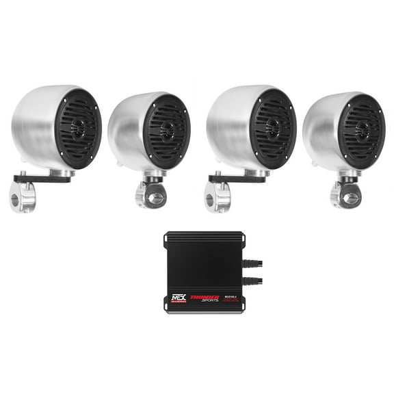 (4) Rockville MS40B Chrome 4" Tower Speakers+MTX Amplifier For ATV/UTV/Cart