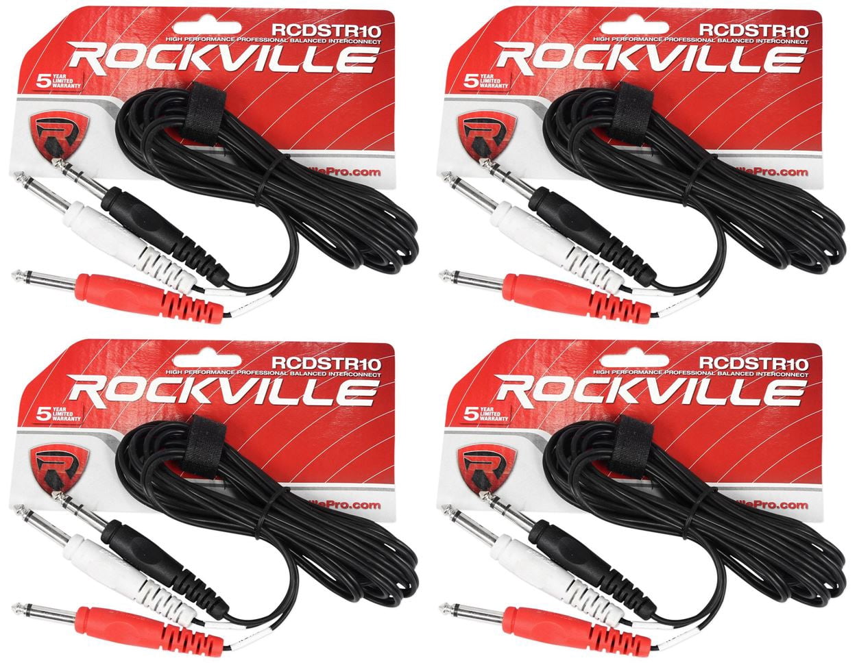 4 Rockville RCDSTR10B 10' 1/4" TRS to Dual Mono 1/4" TS Y-Cable 100% Copper