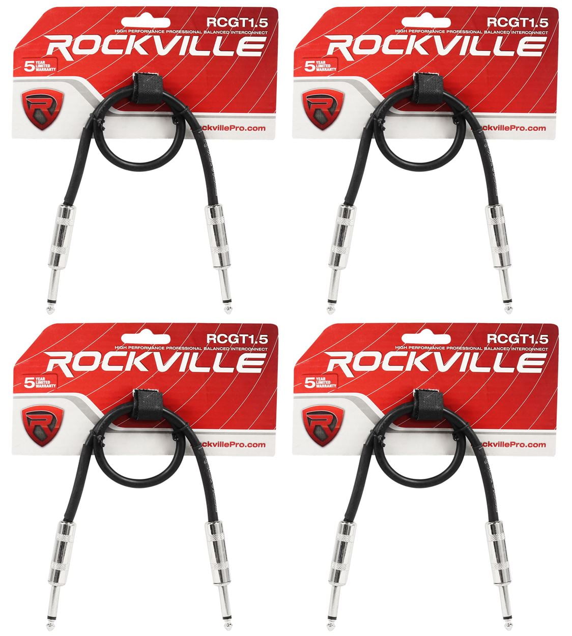 4 Rockville RCGT1.5B 1.5'  1/4" TS to 1/4'' TS Guitar/Instrument Cable
