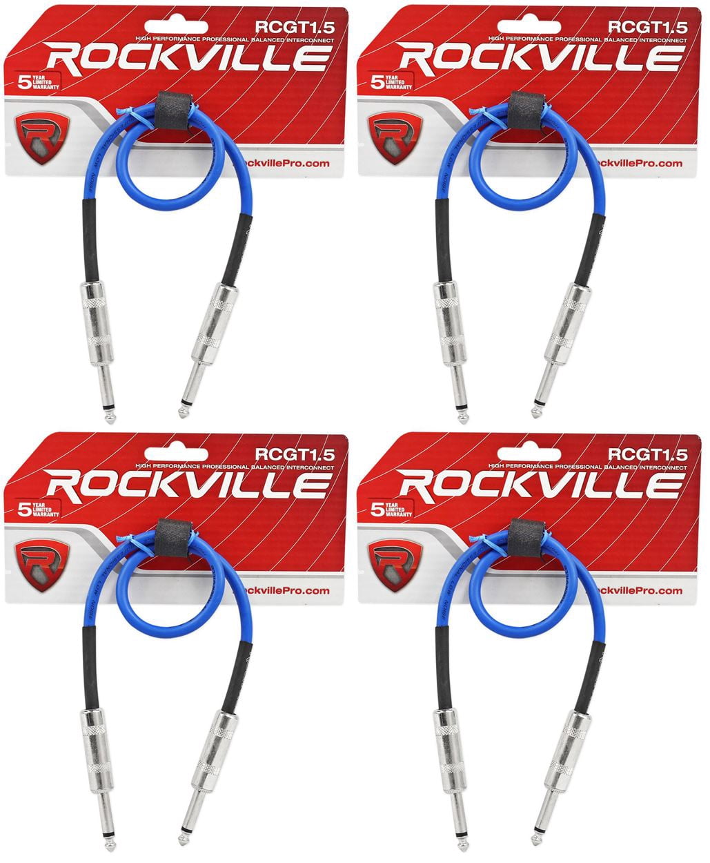 4 Rockville RCGT1.5BL 1.5'  1/4" TS to 1/4'' TS Guitar/Instrument Cable
