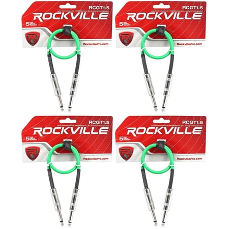 4 Rockville RCGT1.5G 1.5' 1/4" TS to 1/4'' TS Guitar/Instrument Cable