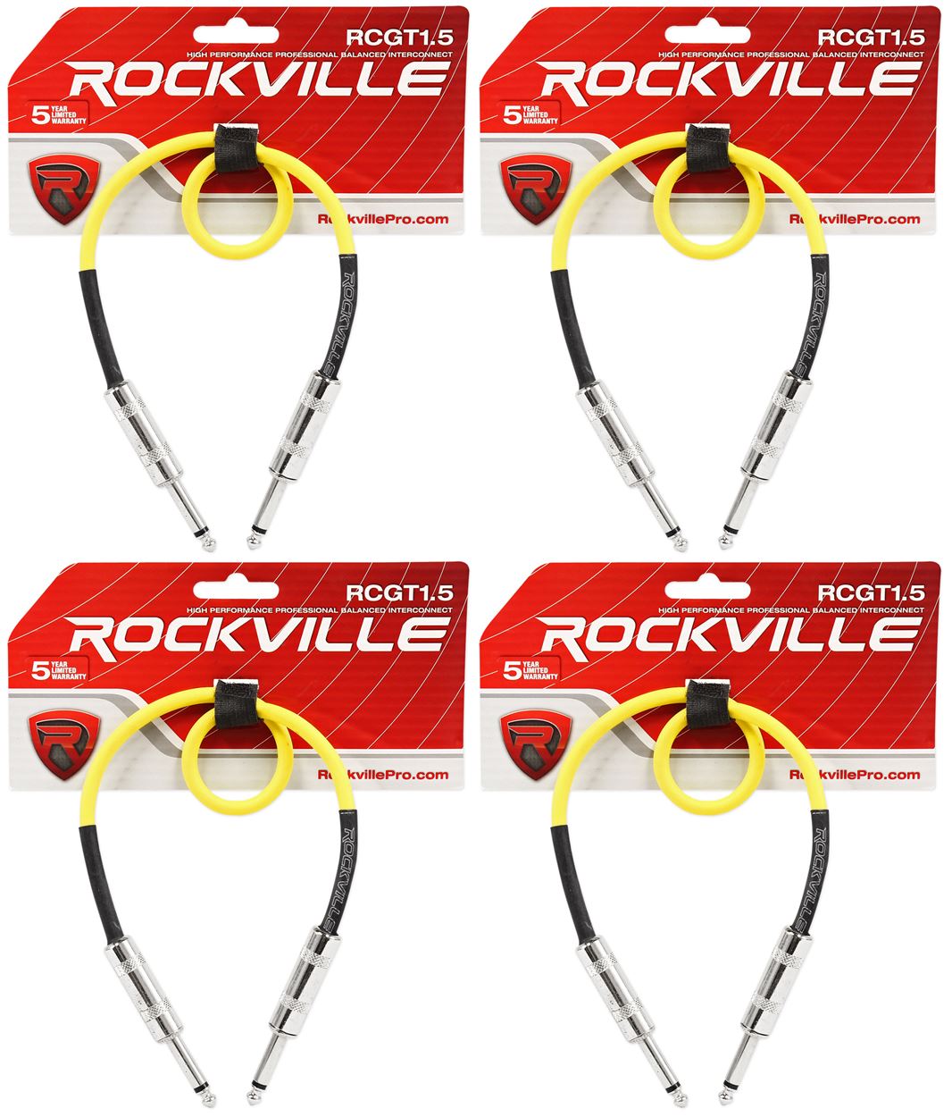 4 Rockville RCGT1.5Y 1.5'  1/4" TS to 1/4'' TS Guitar/Instrument Cable