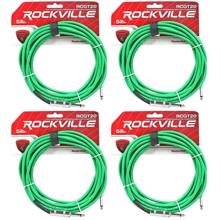 4 Rockville RCGT20G 20' 1/4" TS to 1/4'' TS Guitar/Instrument Cable