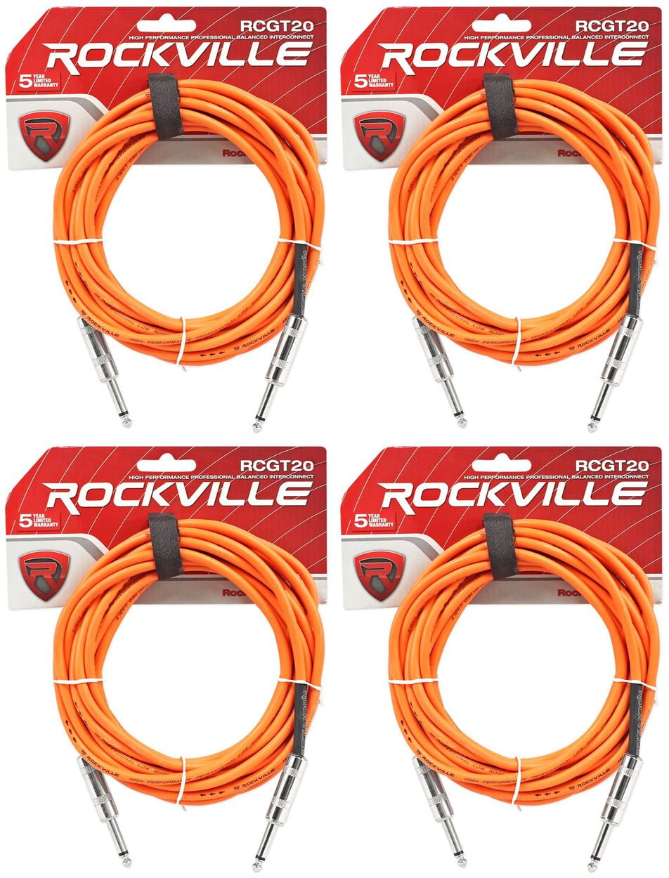 4 Rockville RCGT20O 20'  1/4" TS to 1/4'' TS Guitar/Instrument Cable
