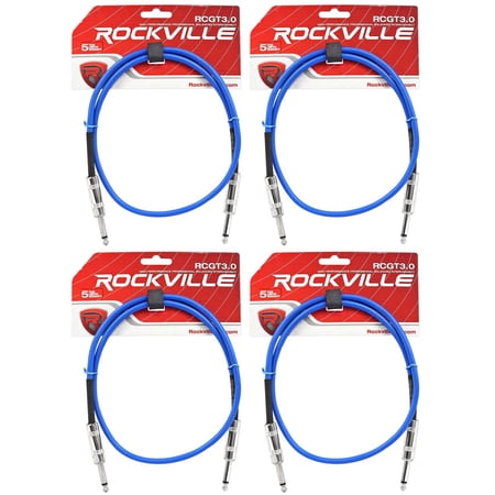 4 Rockville RCGT3.0BL 3' 1/4" TS to 1/4'' TS Guitar/Instrument Cable