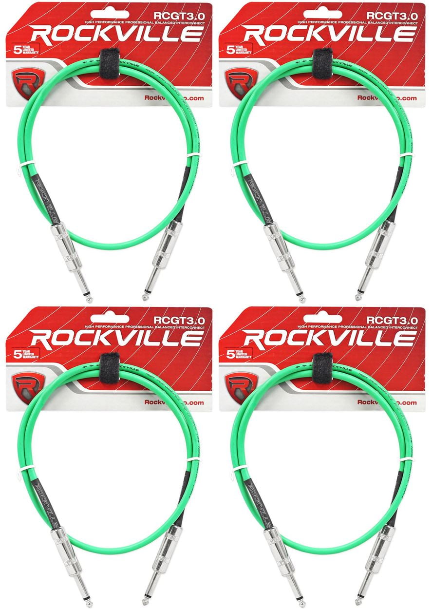 4 Rockville RCGT3.0G 3'  1/4" TS to 1/4'' TS Guitar/Instrument Cable