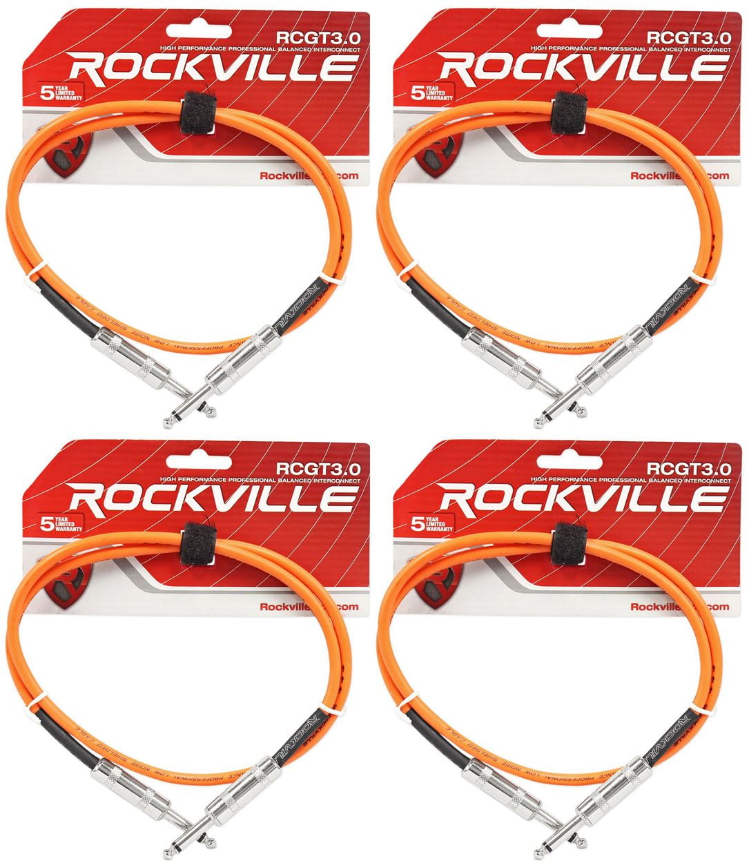 4 Rockville RCGT3.0O 3'  1/4" TS to 1/4'' TS Guitar/Instrument Cable