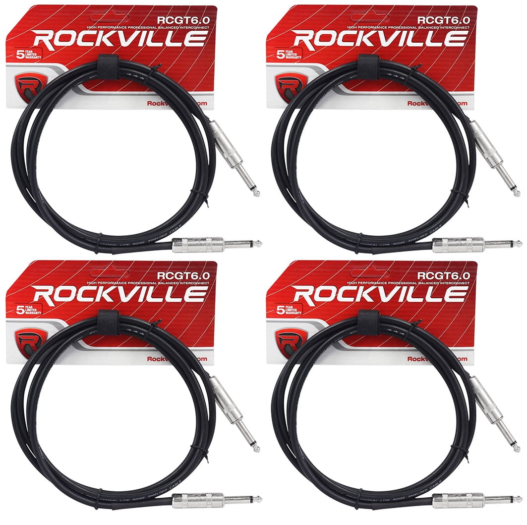 4 Rockville RCGT6.0B 6' 1/4" TS to 1/4'' TS Guitar/Instrument Cable