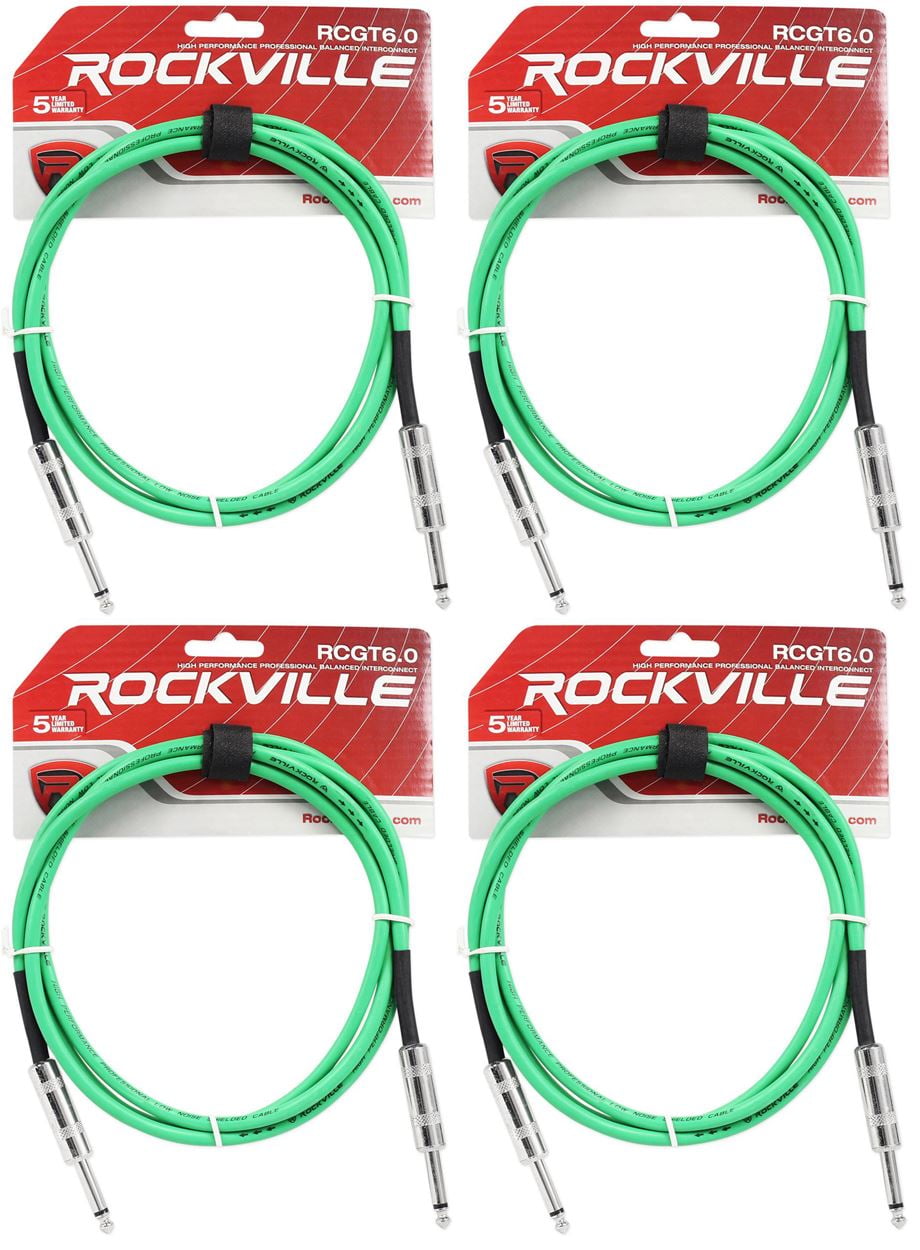 4 Rockville RCGT6.0G 6'  1/4" TS to 1/4'' TS Guitar/Instrument Cable