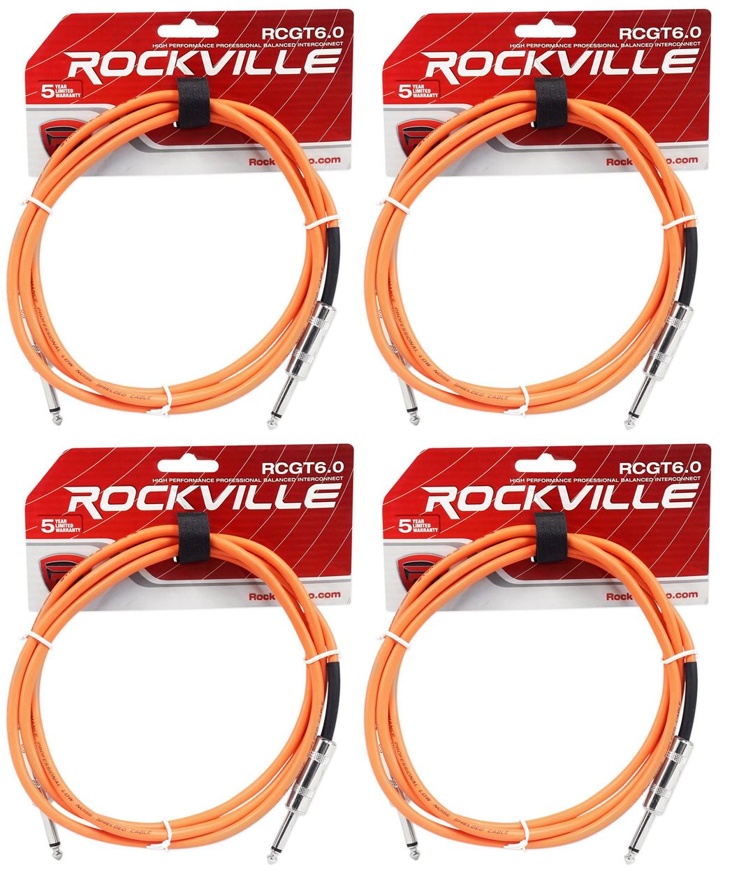 4 Rockville RCGT6.0O 6'  1/4" TS to 1/4'' TS Guitar/Instrument Cable